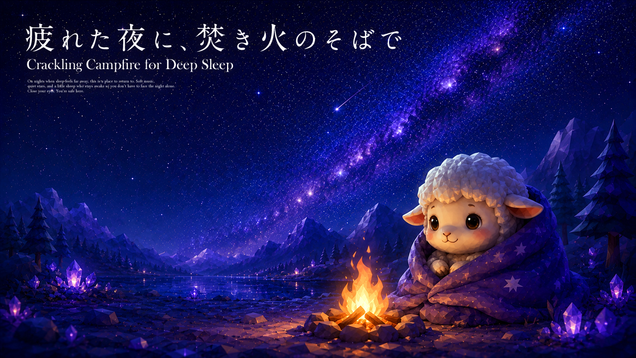焚き火の夜に、ほぐれる｜1時間｜疲れた夜の森のソロキャンプ睡眠音楽
