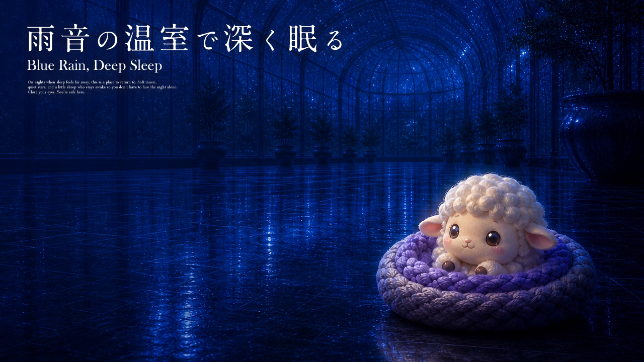 雨音と深い睡眠音楽｜青いガラス温室で眠る 1時間【528Hzを微かに】
